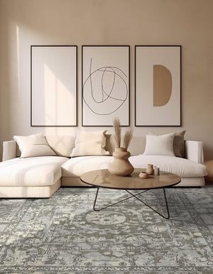 Gray 6' 1 x 6' 1 La Jolla Square Area Rug 100% Polypropylene Traditional Pattern Easy Clean Carpet for Living, Dining, Bedroom, Office for Sale at Rug Engine