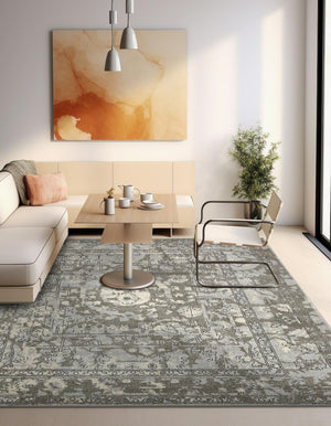 Gray 6' 1 x 6' 1 La Jolla Square Area Rug 100% Polypropylene Traditional Pattern Easy Clean Carpet for Living, Dining, Bedroom, Office for Sale at Rug Engine