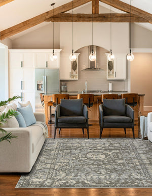 Gray 6' 1 x 6' 1 La Jolla Square Area Rug 100% Polypropylene Traditional Pattern Easy Clean Carpet for Living, Dining, Bedroom, Office for Sale at Rug Engine