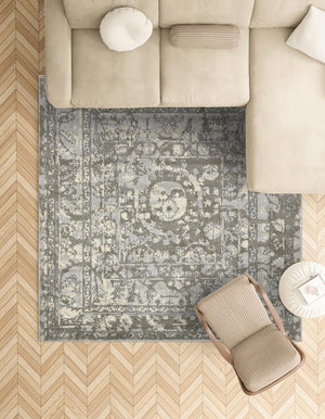 Gray 6' 1 x 6' 1 La Jolla Square Area Rug 100% Polypropylene Traditional Pattern Easy Clean Carpet for Living, Dining, Bedroom, Office for Sale at Rug Engine