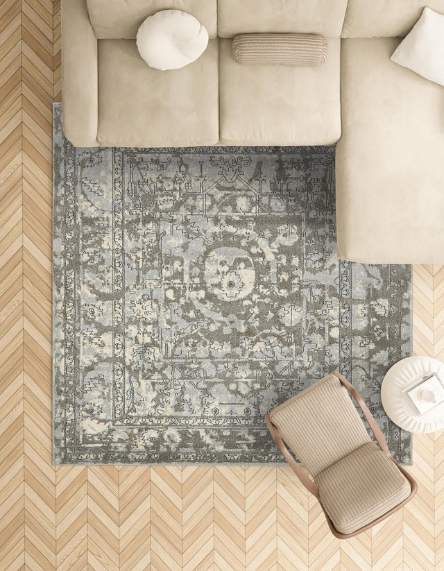 Gray 6' 1 x 6' 1 La Jolla Square Area Rug 100% Polypropylene Traditional Pattern Easy Clean Carpet for Living, Dining, Bedroom, Office for Sale at Rug Engine