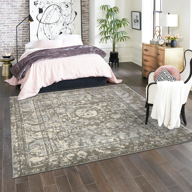 Gray 6' 1 x 6' 1 La Jolla Square Area Rug 100% Polypropylene Traditional Pattern Easy Clean Carpet for Living, Dining, Bedroom, Office for Sale at Rug Engine