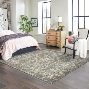 Gray 6' 1 x 6' 1 La Jolla Square Area Rug 100% Polypropylene Traditional Pattern Easy Clean Carpet for Living, Dining, Bedroom, Office for Sale at Rug Engine