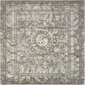 Gray 7' 10 x 7' 10 La Jolla Square Area Rug 100% Polypropylene Traditional Pattern Easy Clean Carpet for Living, Dining, Bedroom, Office for Sale at Rug Engine