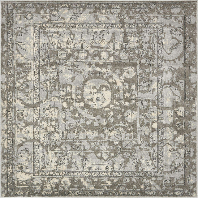 Gray 7' 10 x 7' 10 La Jolla Square Area Rug 100% Polypropylene Traditional Pattern Easy Clean Carpet for Living, Dining, Bedroom, Office for Sale at Rug Engine