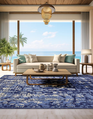 Blue 7' 10 x 7' 10 La Jolla Square Area Rug 100% Polypropylene Traditional Pattern Easy Clean Carpet for Living, Dining, Bedroom, Office for Sale at Rug Engine