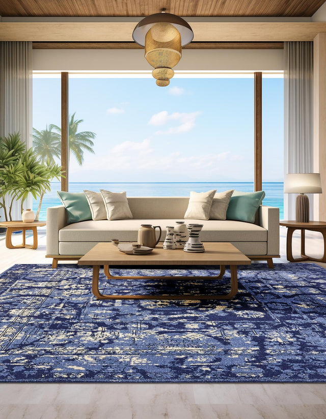 Blue 7' 10 x 7' 10 La Jolla Square Area Rug 100% Polypropylene Traditional Pattern Easy Clean Carpet for Living, Dining, Bedroom, Office for Sale at Rug Engine