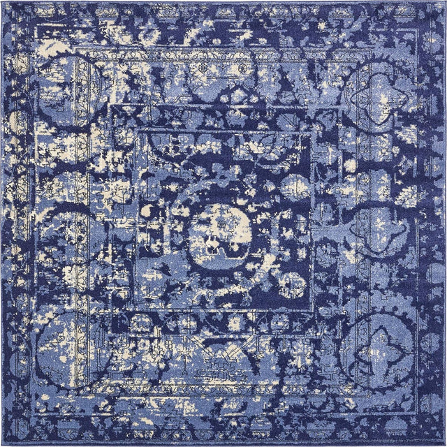 Blue 7' 10 x 7' 10 La Jolla Square Area Rug 100% Polypropylene Traditional Pattern Easy Clean Carpet for Living, Dining, Bedroom, Office for Sale at Rug Engine