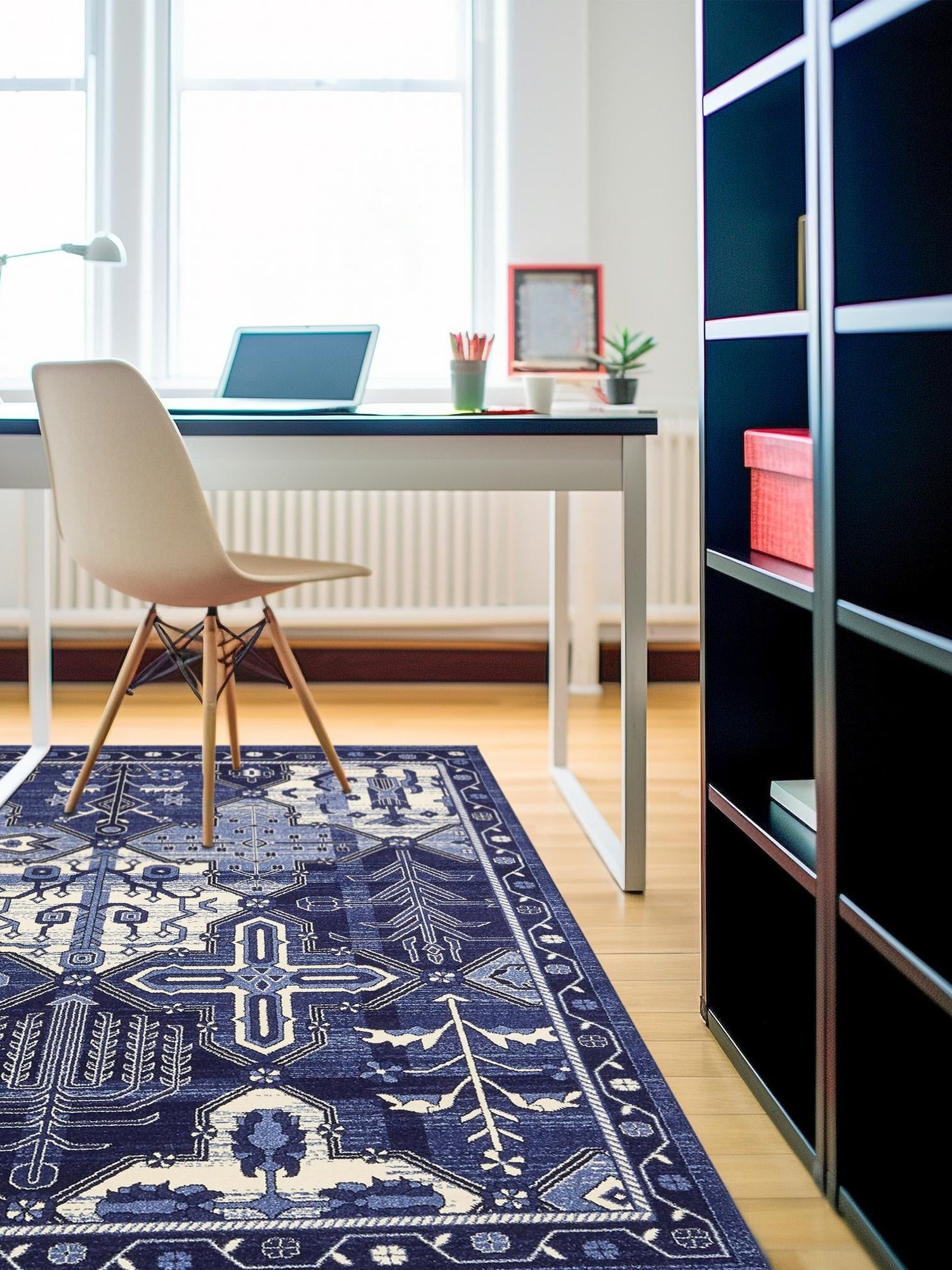 Blue 7' 10 x 7' 10 La Jolla Square Area Rug 100% Polypropylene Traditional Pattern Easy Clean Carpet for Living, Dining, Bedroom, Office for Sale at Rug Engine