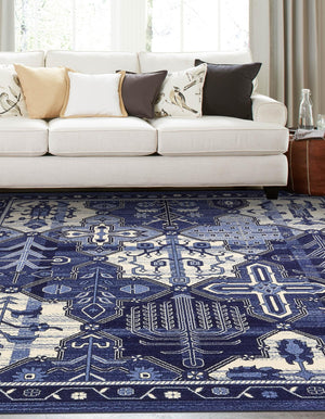 Blue 6' 1 x 6' 1 La Jolla Square Area Rug 100% Polypropylene Traditional Pattern Easy Clean Carpet for Living, Dining, Bedroom, Office for Sale at Rug Engine