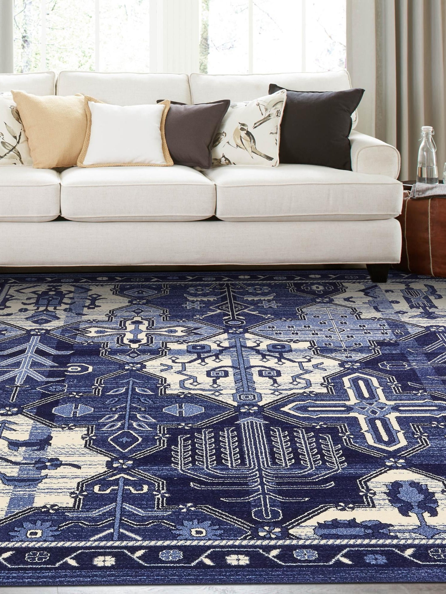 Blue 7' 10 x 7' 10 La Jolla Square Area Rug 100% Polypropylene Traditional Pattern Easy Clean Carpet for Living, Dining, Bedroom, Office for Sale at Rug Engine