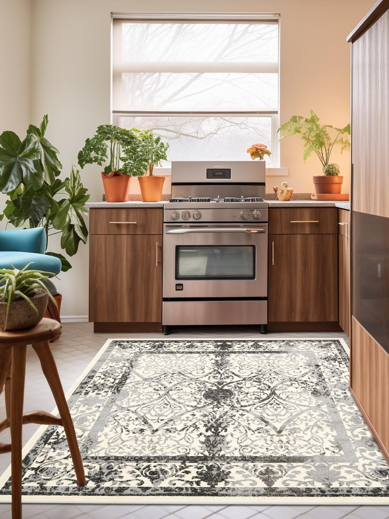Ivory and Gray 10' x 10' La Jolla Square Area Rug 100% Polypropylene Traditional Pattern Easy Clean Carpet for Living, Dining, Bedroom, Office for Sale at Rug Engine