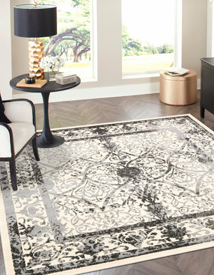 Ivory and Gray 6' 1 x 6' 1 La Jolla Square Area Rug 100% Polypropylene Traditional Pattern Easy Clean Carpet for Living, Dining, Bedroom, Office for Sale at Rug Engine
