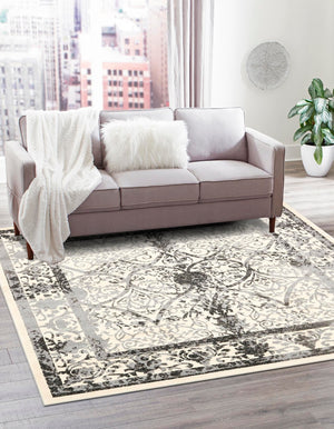 Ivory and Gray 6' 1 x 6' 1 La Jolla Square Area Rug 100% Polypropylene Traditional Pattern Easy Clean Carpet for Living, Dining, Bedroom, Office for Sale at Rug Engine