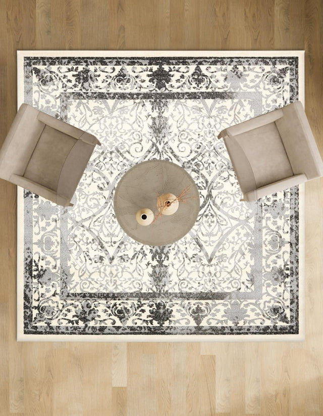 Ivory and Gray 6' 1 x 6' 1 La Jolla Square Area Rug 100% Polypropylene Traditional Pattern Easy Clean Carpet for Living, Dining, Bedroom, Office for Sale at Rug Engine