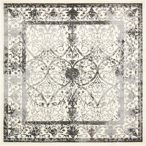 Ivory and Gray 7' 10 x 7' 10 La Jolla Square Area Rug 100% Polypropylene Traditional Pattern Easy Clean Carpet for Living, Dining, Bedroom, Office for Sale at Rug Engine