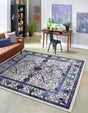 Ivory and Blue 10' x 10' La Jolla Square Area Rug 100% Polypropylene Traditional Pattern Easy Clean Carpet for Living, Dining, Bedroom, Office for Sale at Rug Engine