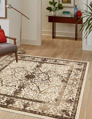 Beige 10' x 10' La Jolla Square Area Rug 100% Polypropylene Traditional Pattern Easy Clean Carpet for Living, Dining, Bedroom, Office for Sale at Rug Engine