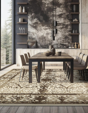 Beige 10' x 10' La Jolla Square Area Rug 100% Polypropylene Traditional Pattern Easy Clean Carpet for Living, Dining, Bedroom, Office for Sale at Rug Engine