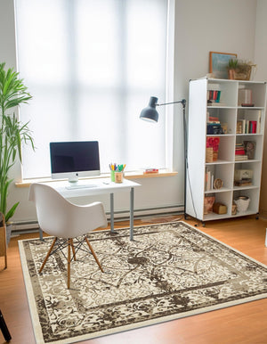 Beige 7' 10 x 7' 10 La Jolla Square Area Rug 100% Polypropylene Traditional Pattern Easy Clean Carpet for Living, Dining, Bedroom, Office for Sale at Rug Engine