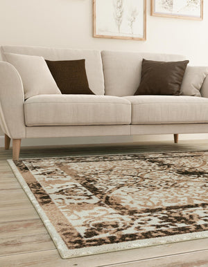 Beige 7' 10 x 7' 10 La Jolla Square Area Rug 100% Polypropylene Traditional Pattern Easy Clean Carpet for Living, Dining, Bedroom, Office for Sale at Rug Engine