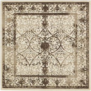 Beige 7' 10 x 7' 10 La Jolla Square Area Rug 100% Polypropylene Traditional Pattern Easy Clean Carpet for Living, Dining, Bedroom, Office for Sale at Rug Engine