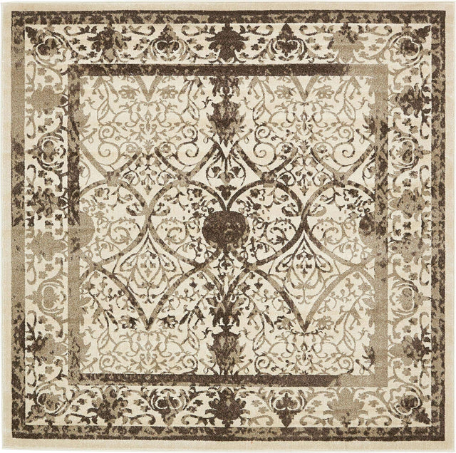 Beige 7' 10 x 7' 10 La Jolla Square Area Rug 100% Polypropylene Traditional Pattern Easy Clean Carpet for Living, Dining, Bedroom, Office for Sale at Rug Engine