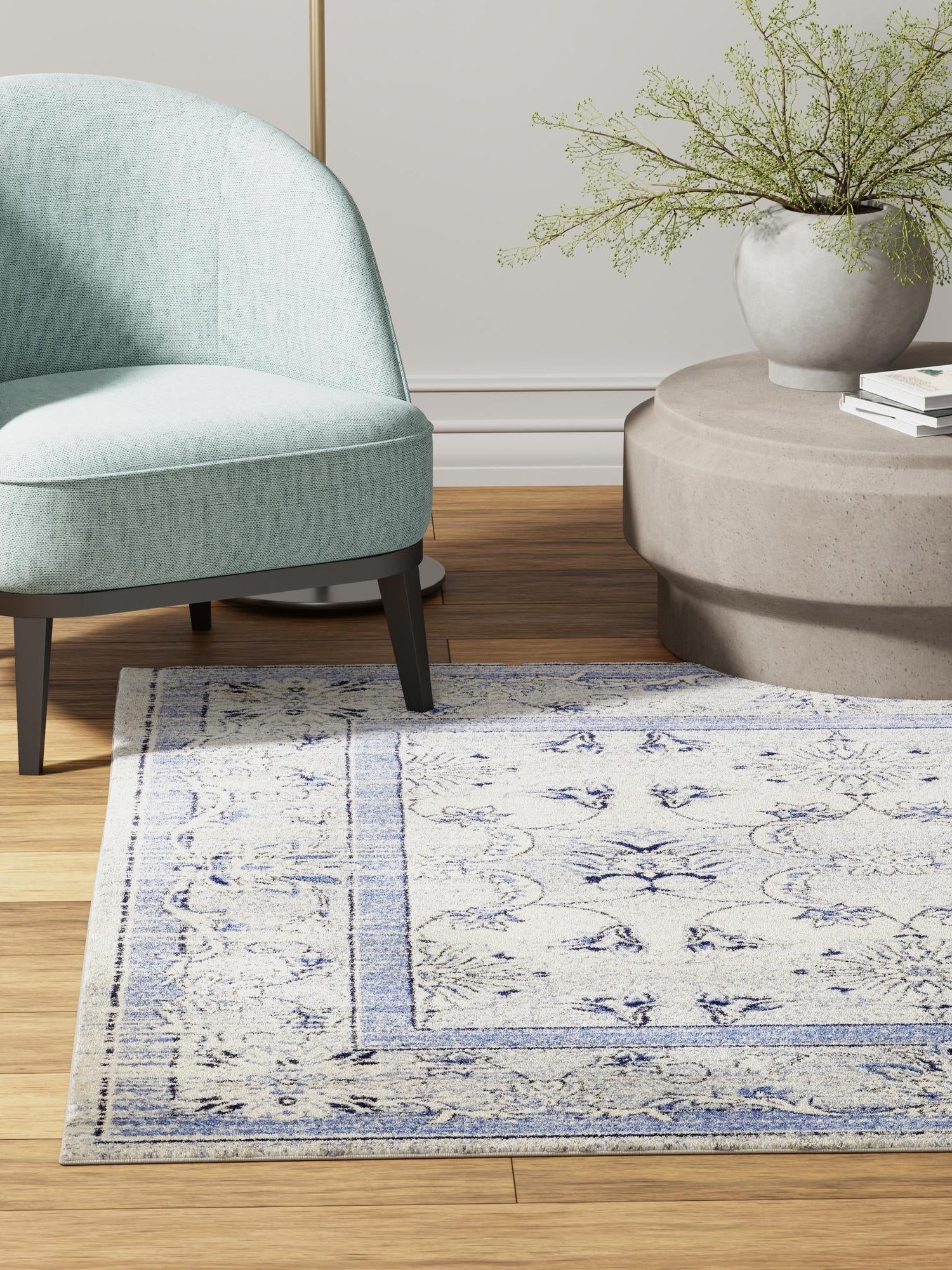 Ivory Blue 10' x 10' La Jolla Square Area Rug 100% Polypropylene Traditional Pattern Easy Clean Carpet for Living, Dining, Bedroom, Office for Sale at Rug Engine