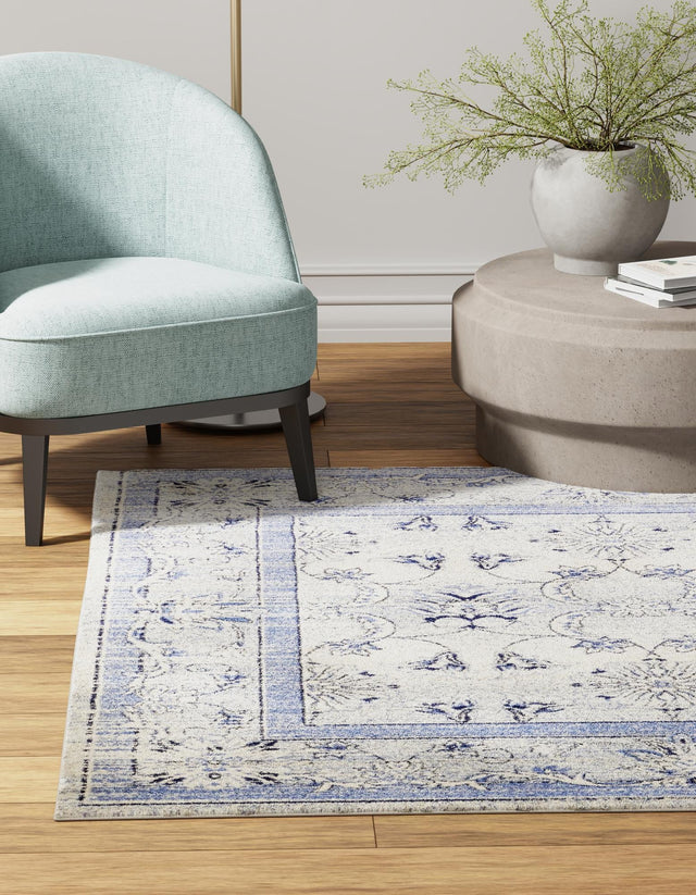 Ivory Blue 10' x 10' La Jolla Square Area Rug 100% Polypropylene Traditional Pattern Easy Clean Carpet for Living, Dining, Bedroom, Office for Sale at Rug Engine