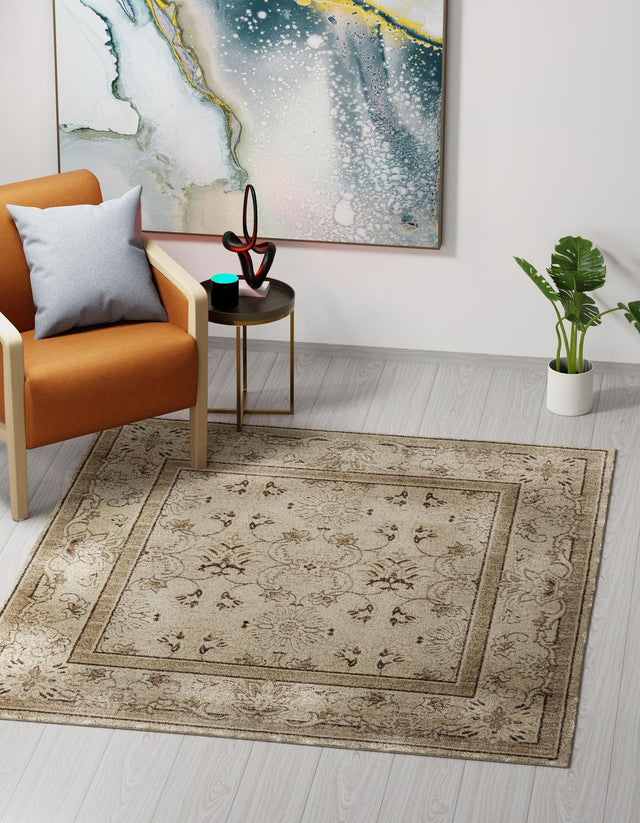 Ivory 7' 10 x 7' 10 La Jolla Square Area Rug 100% Polypropylene Traditional Pattern Easy Clean Carpet for Living, Dining, Bedroom, Office for Sale at Rug Engine