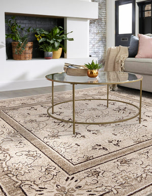 Ivory 7' 10 x 7' 10 La Jolla Square Area Rug 100% Polypropylene Traditional Pattern Easy Clean Carpet for Living, Dining, Bedroom, Office for Sale at Rug Engine