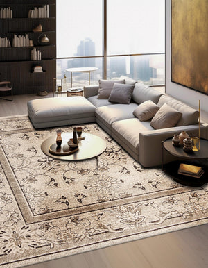 Ivory 7' 10 x 7' 10 La Jolla Square Area Rug 100% Polypropylene Traditional Pattern Easy Clean Carpet for Living, Dining, Bedroom, Office for Sale at Rug Engine
