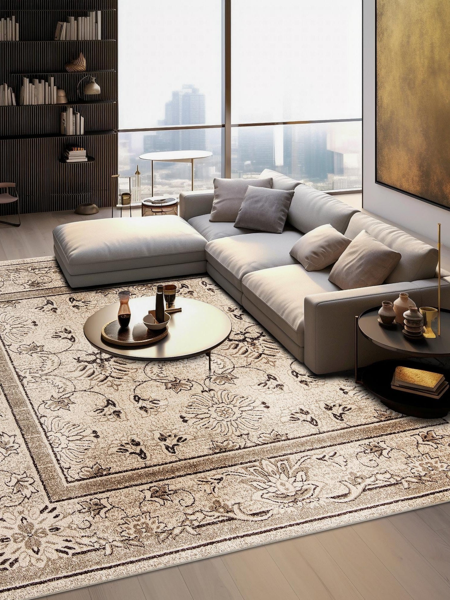 Ivory 10' x 10' La Jolla Square Area Rug 100% Polypropylene Traditional Pattern Easy Clean Carpet for Living, Dining, Bedroom, Office for Sale at Rug Engine