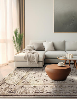 Ivory 7' 10 x 7' 10 La Jolla Square Area Rug 100% Polypropylene Traditional Pattern Easy Clean Carpet for Living, Dining, Bedroom, Office for Sale at Rug Engine