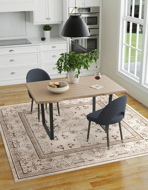 Ivory 7' 10 x 7' 10 La Jolla Square Area Rug 100% Polypropylene Traditional Pattern Easy Clean Carpet for Living, Dining, Bedroom, Office for Sale at Rug Engine