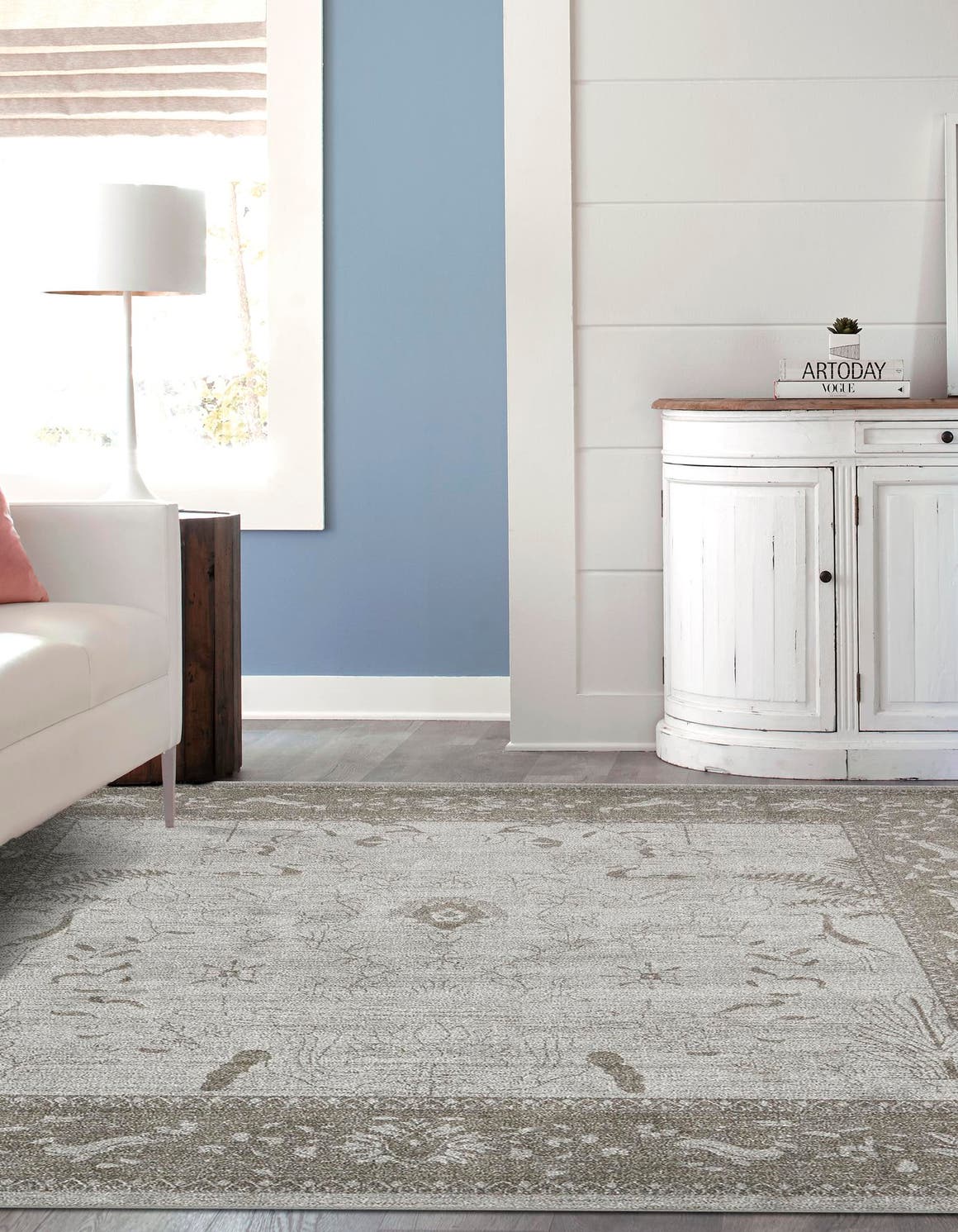 Light Gray 7' 10 x 7' 10 La Jolla Square Area Rug 100% Polypropylene Traditional Pattern Easy Clean Carpet for Living, Dining, Bedroom, Office for Sale at Rug Engine