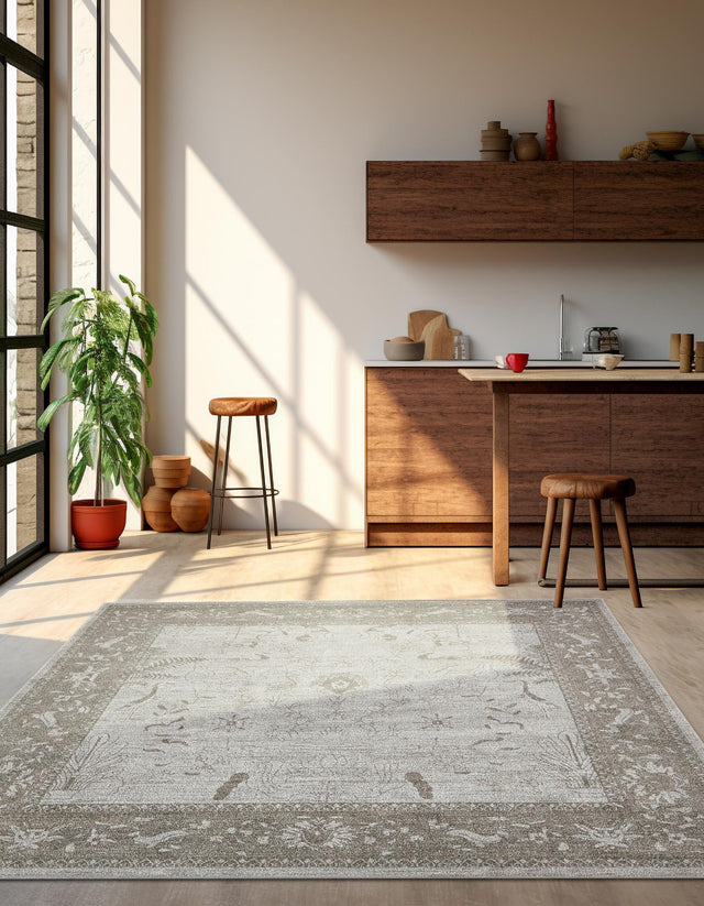Light Gray 7' 10 x 7' 10 La Jolla Square Area Rug 100% Polypropylene Traditional Pattern Easy Clean Carpet for Living, Dining, Bedroom, Office for Sale at Rug Engine