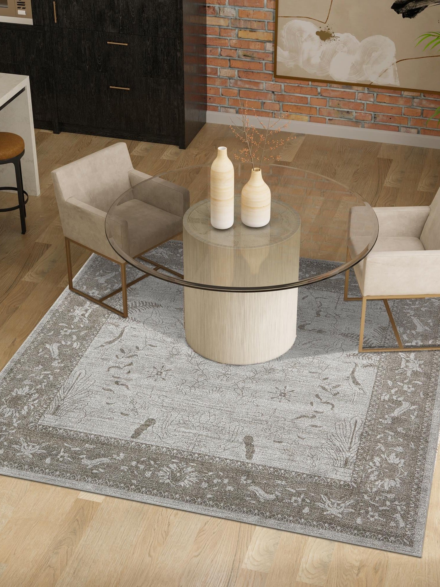 Light Gray 6' 1 x 6' 1 La Jolla Square Area Rug 100% Polypropylene Traditional Pattern Easy Clean Carpet for Living, Dining, Bedroom, Office for Sale at Rug Engine