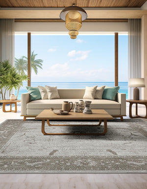 Light Gray 7' 10 x 7' 10 La Jolla Square Area Rug 100% Polypropylene Traditional Pattern Easy Clean Carpet for Living, Dining, Bedroom, Office for Sale at Rug Engine