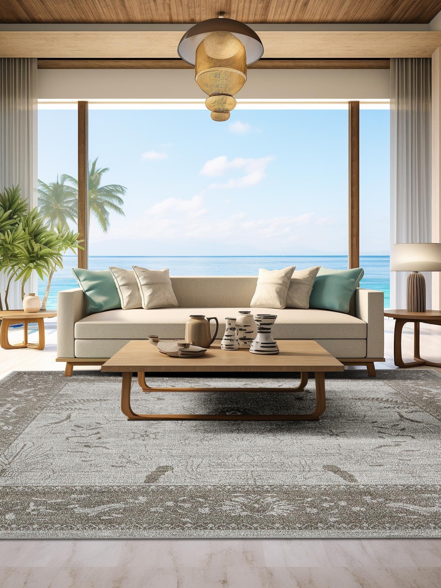 Light Gray 6' 1 x 6' 1 La Jolla Square Area Rug 100% Polypropylene Traditional Pattern Easy Clean Carpet for Living, Dining, Bedroom, Office for Sale at Rug Engine