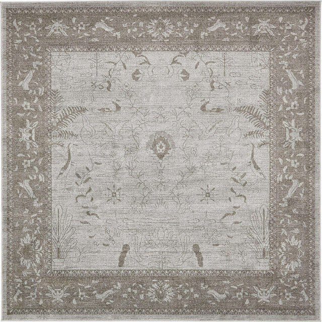 Light Gray 7' 10 x 7' 10 La Jolla Square Area Rug 100% Polypropylene Traditional Pattern Easy Clean Carpet for Living, Dining, Bedroom, Office for Sale at Rug Engine
