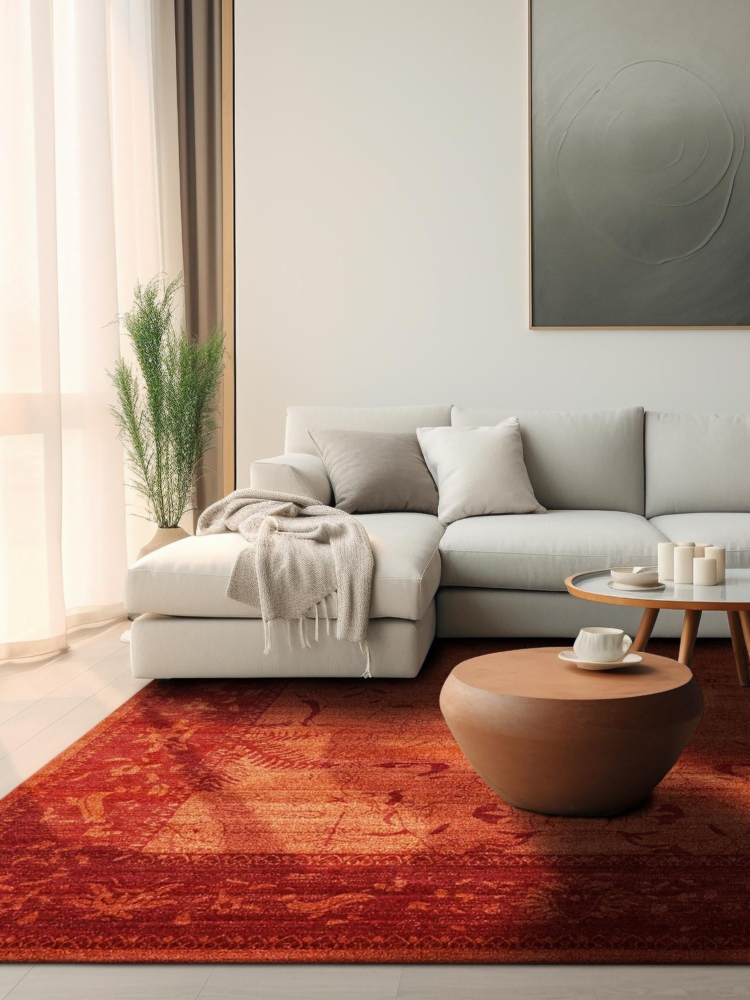 Rust Red 10' x 10' La Jolla Square Area Rug 100% Polypropylene Traditional Pattern Easy Clean Carpet for Living, Dining, Bedroom, Office for Sale at Rug Engine