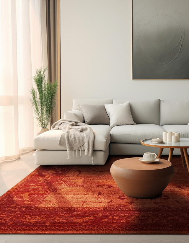 Rust Red 10' x 10' La Jolla Square Area Rug 100% Polypropylene Traditional Pattern Easy Clean Carpet for Living, Dining, Bedroom, Office for Sale at Rug Engine