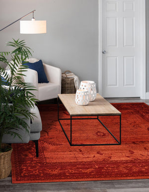 Rust Red 7' 10 x 7' 10 La Jolla Square Area Rug 100% Polypropylene Traditional Pattern Easy Clean Carpet for Living, Dining, Bedroom, Office for Sale at Rug Engine