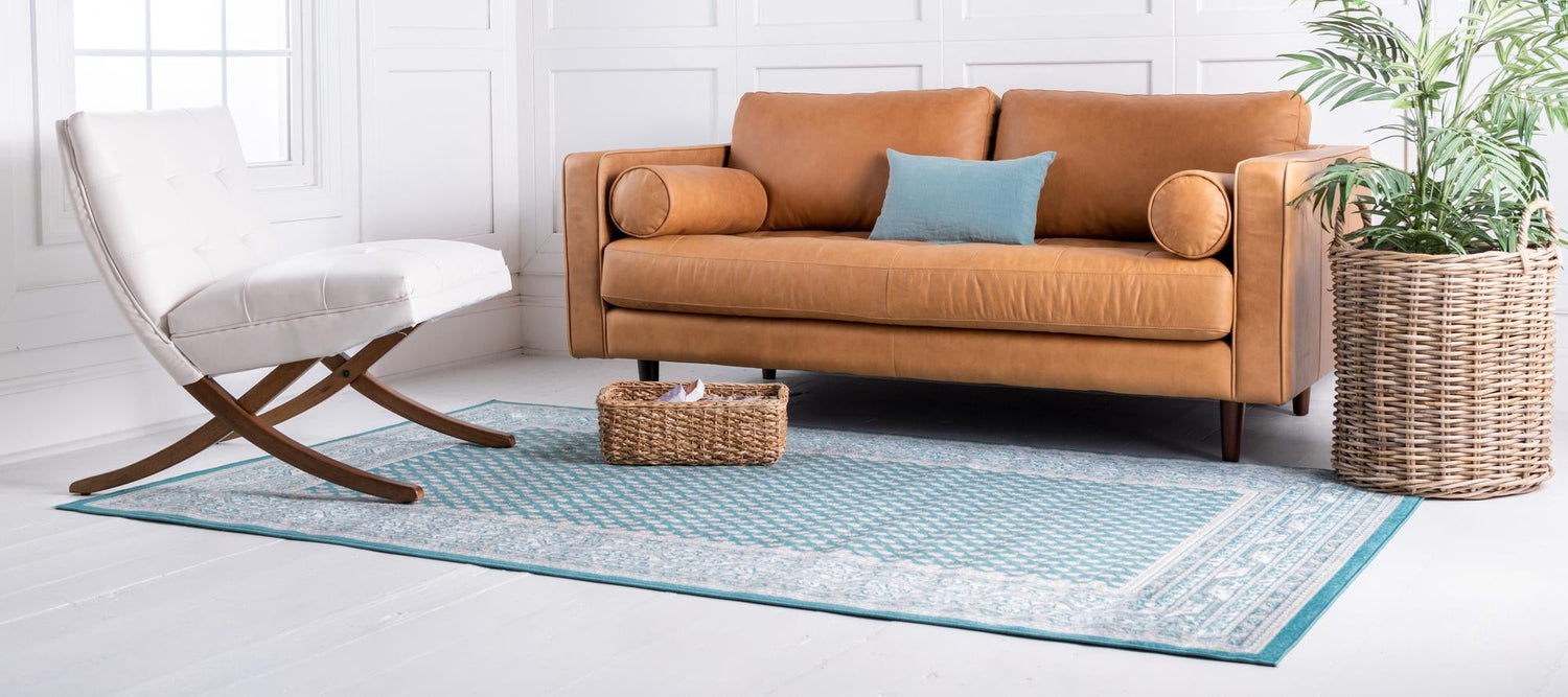 Turquoise 6' 1 x 9' Williamsburg Rectangle Area Rug 100% Polypropylene With Cotton Backing Durable Easy Clean Stain Resistant Carpet for Sale at Rug Engine