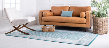 Turquoise 5' 1 x 8' Williamsburg Rectangle Area Rug 100% Polypropylene With Cotton Backing Durable Easy Clean Stain Resistant Carpet for Sale at Rug Engine
