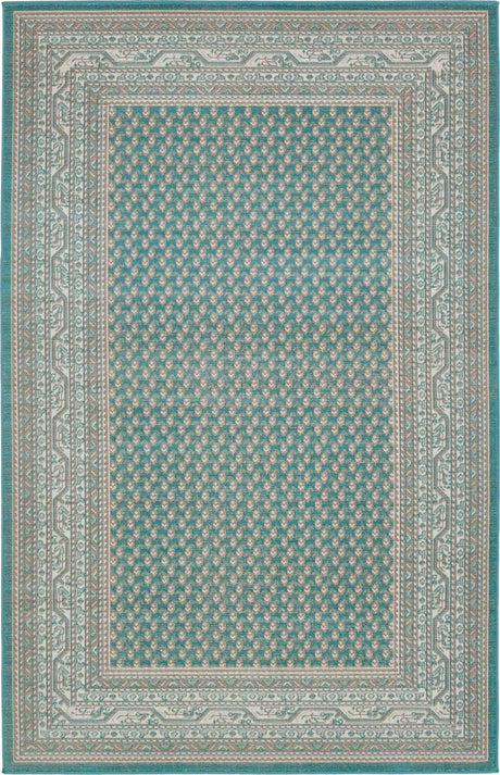Turquoise 5' 1 x 8' Williamsburg Rectangle Area Rug 100% Polypropylene With Cotton Backing Durable Easy Clean Stain Resistant Carpet for Sale at Rug Engine