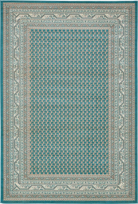 Turquoise 6' 1 x 9' Williamsburg Rectangle Area Rug 100% Polypropylene With Cotton Backing Durable Easy Clean Stain Resistant Carpet for Sale at Rug Engine
