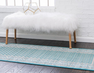 Turquoise 2' 7 x 12' Williamsburg Runner Area Rug 100% Polypropylene With Cotton Backing Durable Easy Clean Stain Resistant Carpet for Sale at Rug Engine