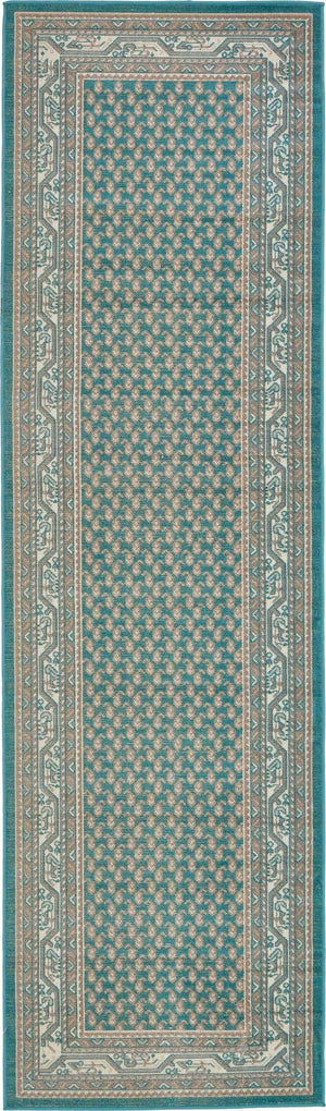 Turquoise 2' 9 x 9' 10 Williamsburg Runner Area Rug 100% Polypropylene With Cotton Backing Durable Easy Clean Stain Resistant Carpet for Sale at Rug Engine